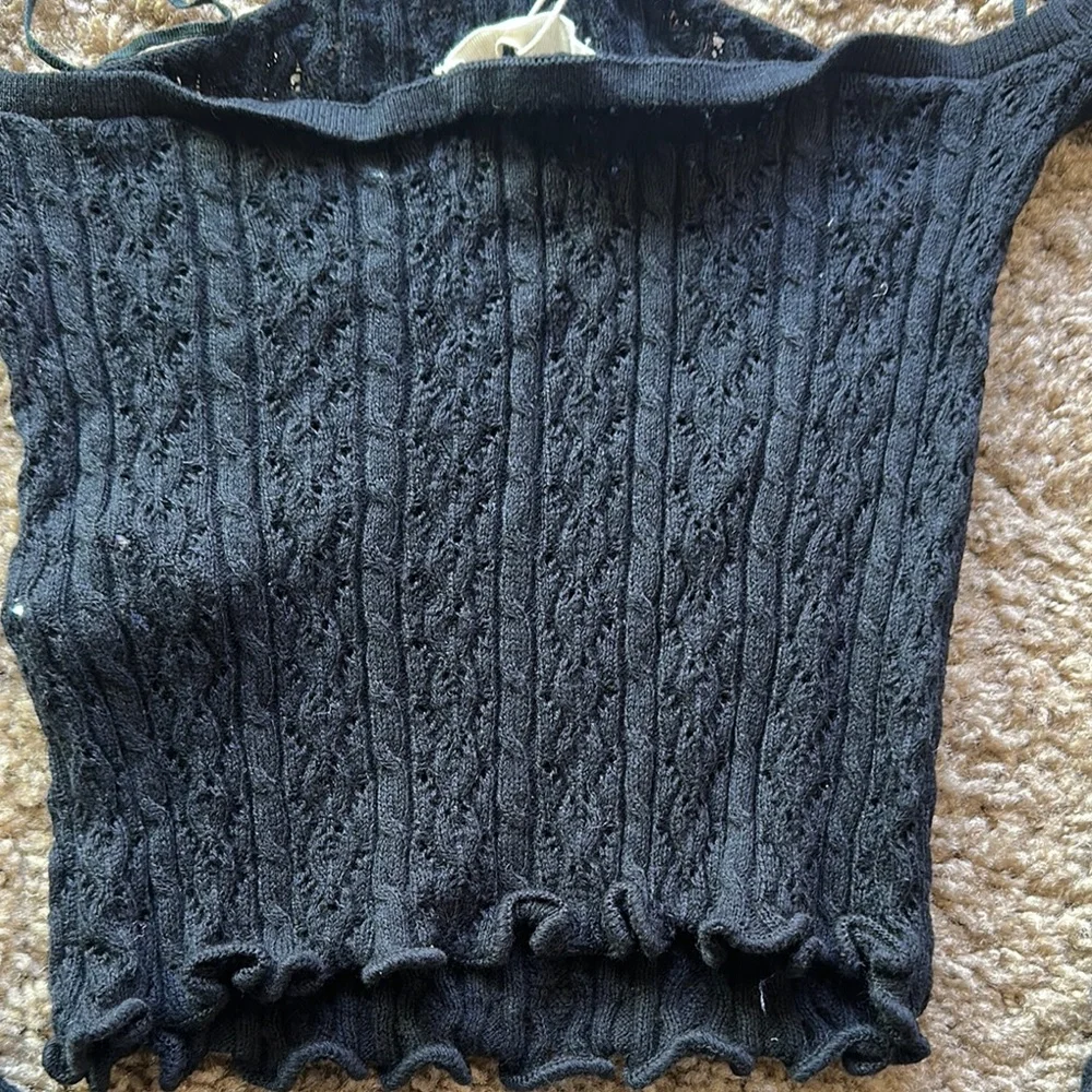 Stradivarius Black Ribbed Crop Top with‎ Long Sleeves Size XS